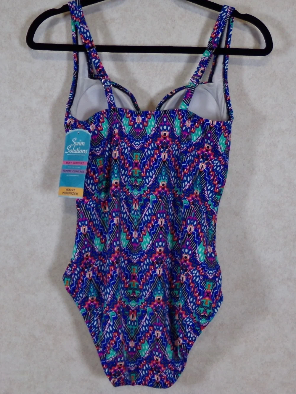 NWT*Swim Solutions 1PC Navy Multi Swim, Bust,Tummy,Waist Support Size 12 - Picture 4 of 9